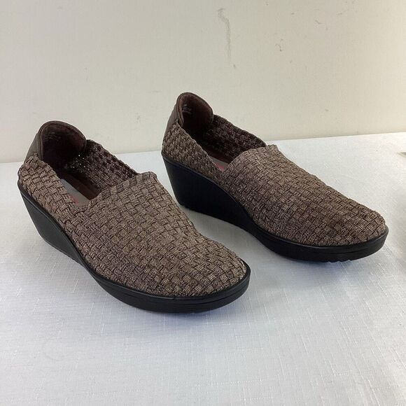 Bare Trap Women’s Slip-on Metallic Bronze Basket Weave Wedge Heel Size 8.5 - Picture 1 of 10